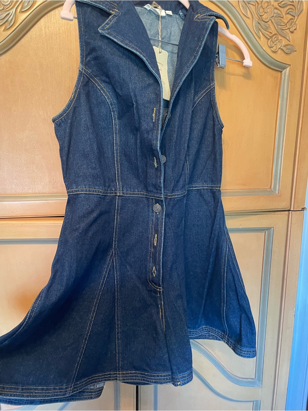 Sleeveless Dark Denim Button  romper